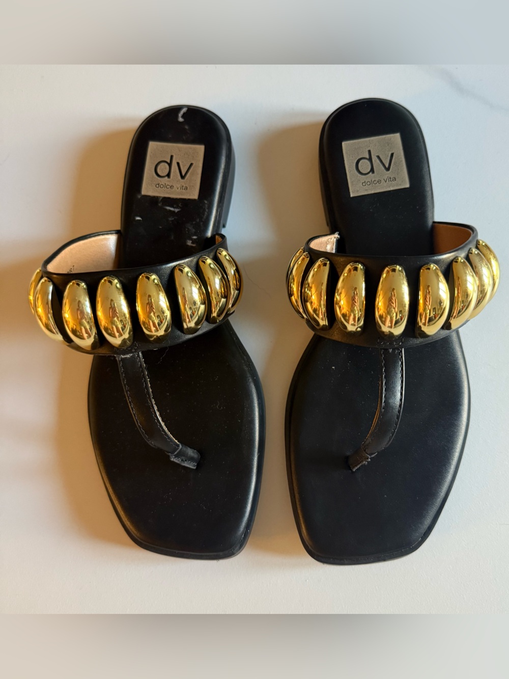 Dolce Vita Black Sandal with Gold Accent
